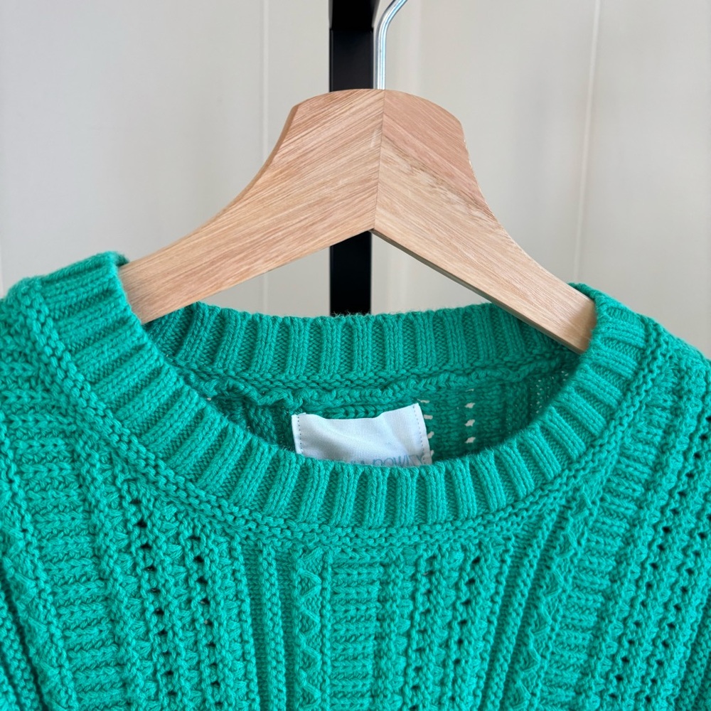 Cynthia Rowley Green Cotton Cable Knit Cropped Crewneck Sweater Women’s M